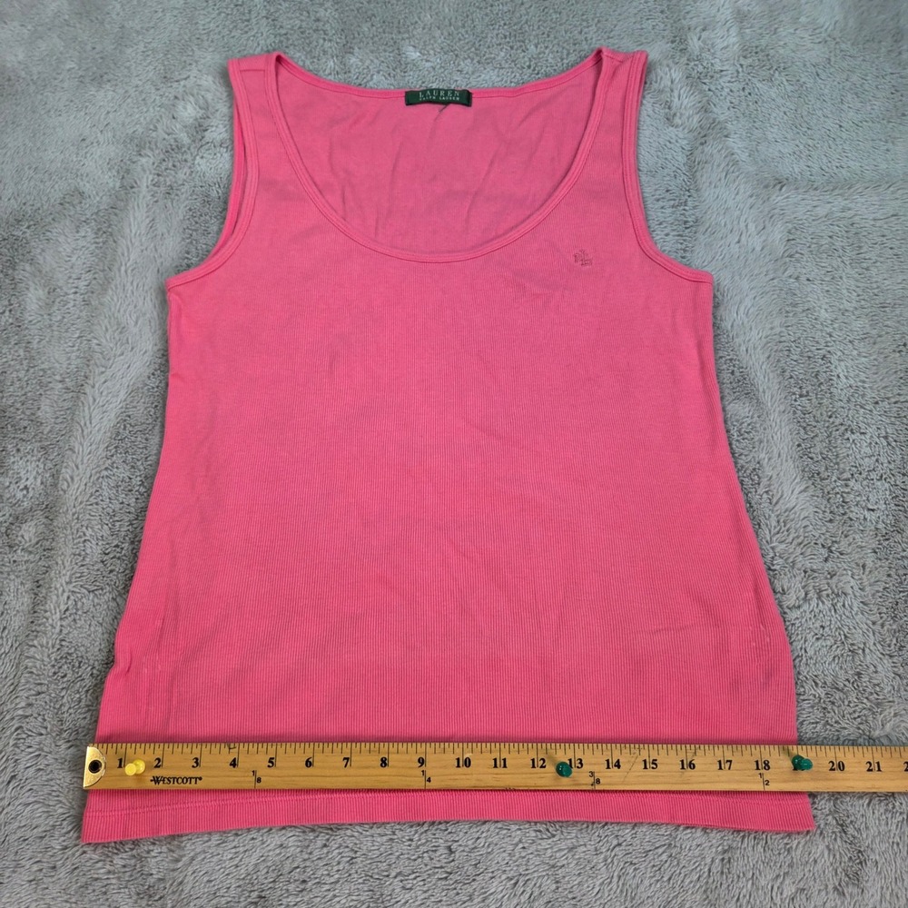Lauren Ralph Lauren Tank Top Womens L Ribbed Scoop Neck Embroidered Logo Pink